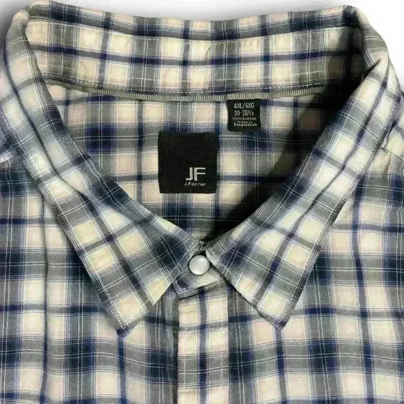 J. Ferrar Mens Western Pearl Snap Shirt Short Sleeve 4XL 20-20.5 Blue Plaid - Picture 2 of 10